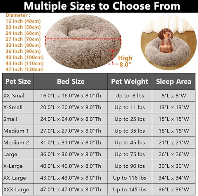 Large Calming Dog Bed, 47 Inch Anti-Anxiety Donut Dog Cuddler Cat Bed, Warming Cozy Soft Dogs Round Bed, Fluffy Faux Fur Machine Washable Pet Cushion for Medium Large Dogs & Cats (Dark Blue)