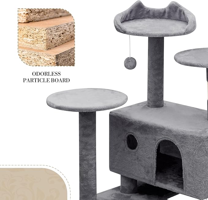 Athena Collection Cat Climbing Tree - 70 Inch Indoor Cat Activity Center with Multi-Levels, Cat Condo, Scratching Post, Dangling Ball, Dark Gray