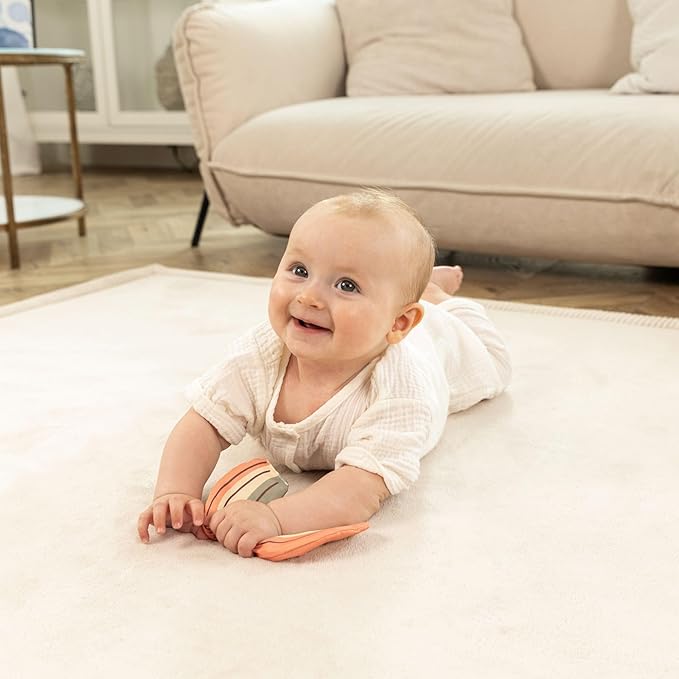 Premium Baby Play Mat 60”x 80” Beige – Cloud-Soft Coral Velvet Memory Foam Rug for Crawling & Play – Non-Slip, Water-Resistant, Care Tummy Time Mat – Non-Toxic Padded Playmat