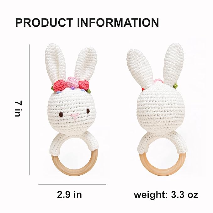 Bunny White Bunny rattles Toy for Young Children, Handmade Woolen Toy with Strict Quality Testing Process, Usable as House Decoration (White Bunny Rattles)