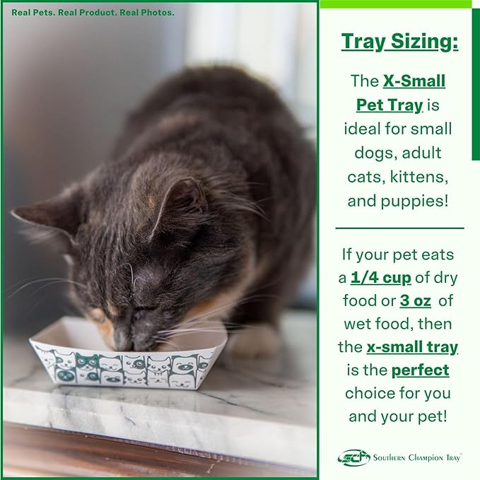 Southern Champion Tray, X-Small Disposable Pet Food Bowl, 1/4 Cup (25 Quantity) Pet Food Tray, Travel Pet Bowl, Feeding Kittens, Puppies, and Cats, Wet Food or Dry Food, 3 oz Capacity