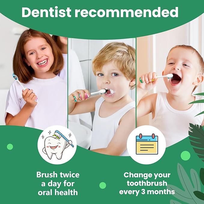 Kids Manual Toothbrush, Extra Soft Bristle With 10000 Bristles for Toddlers, Travel Design for Delicate Teeth & Gums, Children 2-7 Years (Light Green)