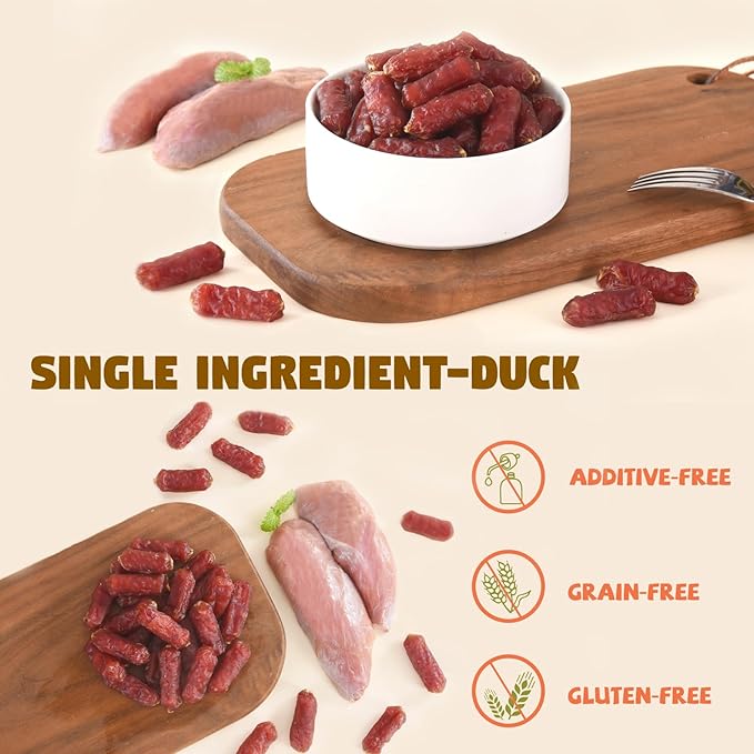 Soft Duck Sausage Dog Treats,Slow Roasted Duck Jerky for Dogs,Grain-Free & Rawhide Free Training Rewards Treats w/Glucosamine Chondroitin for Small Medium Large Dogs,10.58 oz