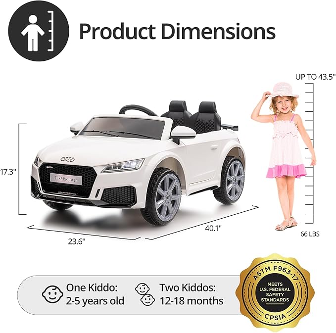 Licensed Audi Electric Kids Car, 12V Kids Ride-on Toy Car for Toddlers w/Remote - White