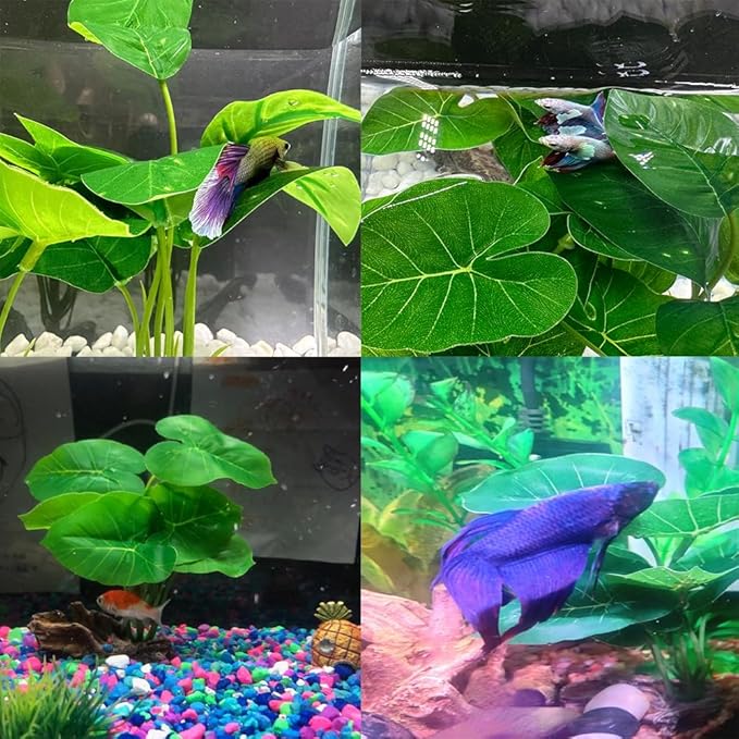 Smoothedo-Pets Fish Tank Decor Aquarium Decorations Ornaments Betta Leaf pad Hammock 6inch Plastic Artificial Plant Goldfish Fish Hides Small Tank/Reptiles Plants Driftwood (Green-Type-A)