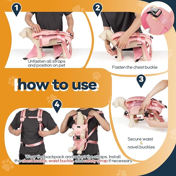 Dog Front Carrier Backpack, Legs Out Secure-Fit Pet Chest Carrier for Small Dogs (6-17 lbs), Adjustable Pet Carriers with Safety Belt, Hands Free Dog Backpack Carriers for Hiking Cycling (S, Pink)