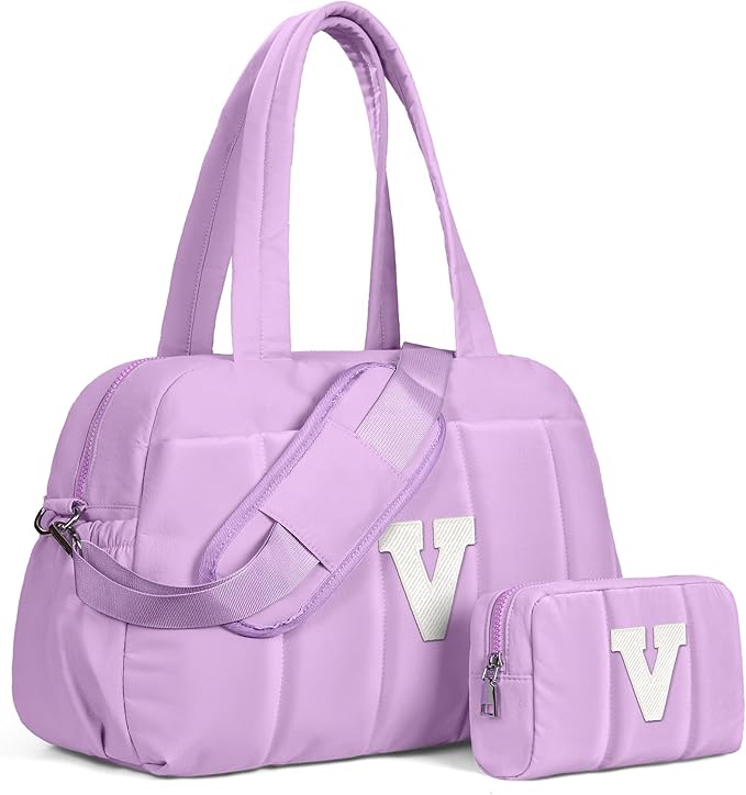 Initial Duffle Bag, Carry On Bags for Women，Granddaughter Gifts-Overnight Bag with Wet Pocket，Lightweight Travel Bags Personalized Gym Tote with Makeup Pouch