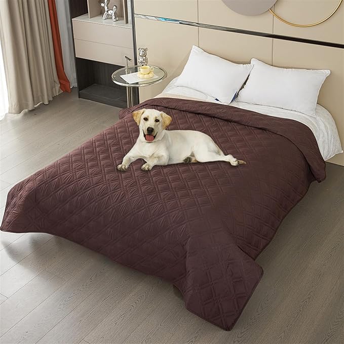 GIBZ Waterproof Dog Bed Cover Anti Slip Pet Furniture Protector Washable Blanket Large Soft Quilted Mat, Coffee, 130x210cm