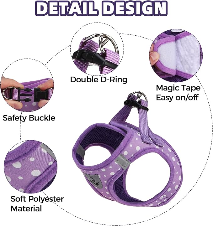 PAWCHIE Dog Harness and Leash Set, Step in No Pull Soft Pet Harness, Reflective Adjustable Puppy Vest for Small Medium Dogs Cats,No Choke Harness Vest with Poop Bag Holder for Walking,Running,Purple M