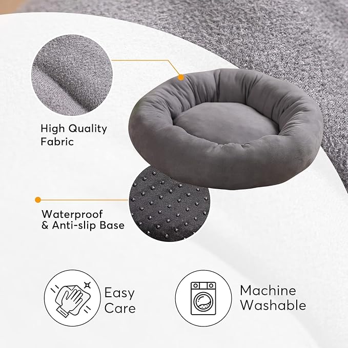 KASENTEX Round Dog Bed - Medium Dog Donut Bed, Anti-Slip, Machine Washable (Brown, 23x23 Inches)