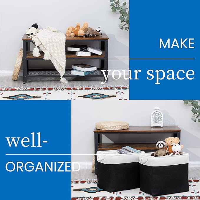 Bidtakay Baskets Extra Large Storage Bins for Clothes Set of 2 Black Baskets for Organizing Fabric Bins 17x12x15 In Tall Baskets with Handles Decorative Basket for Home Organiztion Dog Toy Baskets