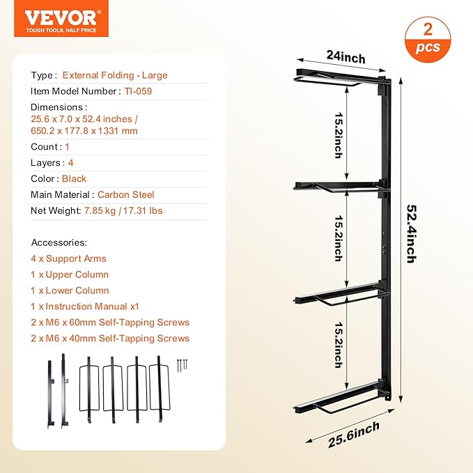 VEVOR Wall Mount Saddle Rack, 24 x 7 x 52 in, Four Tiers Horse Saddle Storage Rack, Heavy Duty Equestrian Western and English Saddle Stand, Horse Blanket Holder for Tack Room Organization