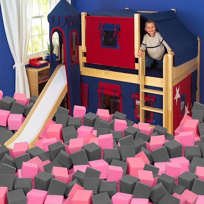 Foam Pit Cubes, 24 PCS 5 Inches Gymnastics Foam Blocks Trampoline Blocks, Multi-Sport Protective Padding for Gymnastics, Trampoline, Parkour, Skate Parks & BMX - Dark Grey & Pink