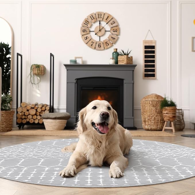Lahome Moroccan Round Rugs 6Ft Washable Circle Area Rug