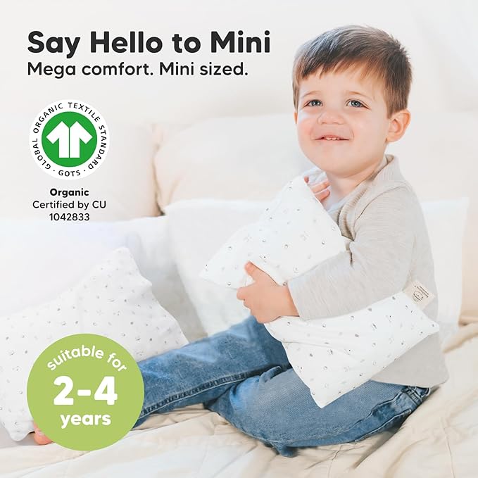 Mini Toddler Pillow with Pillowcase - 9x13 My Little Dreamy Travel Kids Pillow for Sleeping, Toddler Bed, Small, Tiny, Organic Cotton Pillowcase, Soft & Breathable, Kids 2-4 Years Old (Acorn)