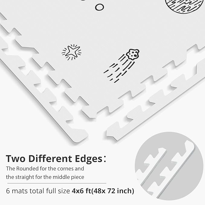Baby Play Mat, 72x48-Inch Baby Foam Play Mat,6-Piece Interlocking Foam Floor Tiles for Toddlers, Floor Mats for Kids,Baby Foam Play Mat for Babies & Toddlers, Waterproof,Crawling Mat(Space)