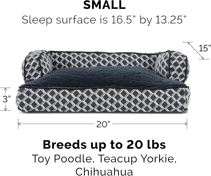 Furhaven Comfy Couch Plush & Décor Sofa-Style Fiberfill Pillow Dog Bed - Diamond Gray, Small