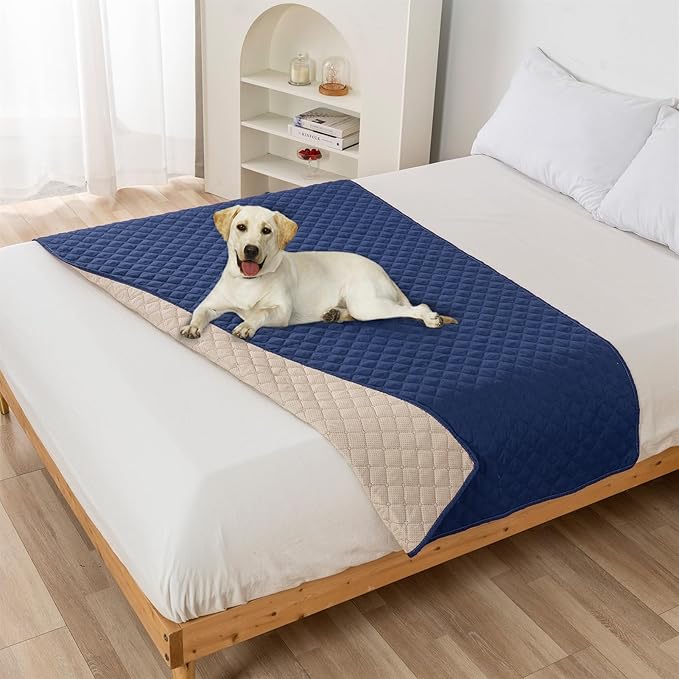 GIBZ Water Resistant Dog Bed Blanket Cover Large Anti Slip Pet Furniture Protector Washable Cat Quilted Mat for Couch, Navy Blue, 210x260cm
