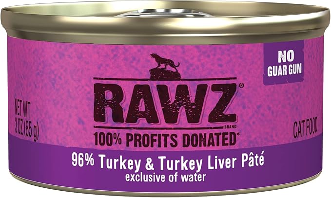 Rawz Natural Premium Pate Canned Cat Wet Food - Made with Real Meat Ingredients No BPA or Gums -3 oz Cans (Case Pack of 18) (Turkey)