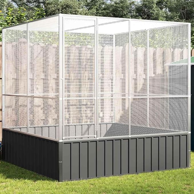 Large Metal Heavy Duty Walk-in Aviary Cage, Ample Activity Space Bird Cage with Lockable Door Also for Chickens and Rabbits, Silver 83.1"x81.5"x83.5" Steel,-511