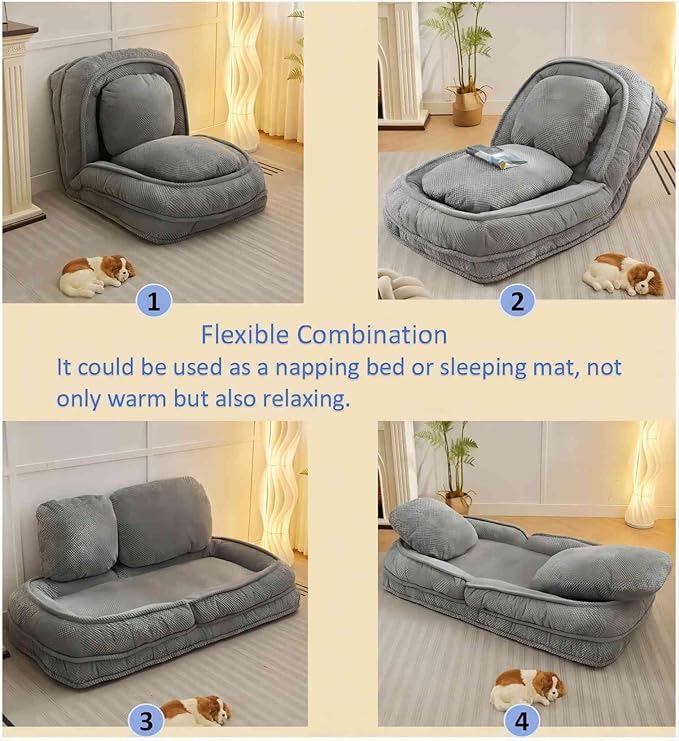 Human Dog Bed for Adult and Kids, Comfy Foldable Lazy Floor Sofa Bed with 5 Adjustable Position, Grey Upholstered Floor Bean Bag Lounger Chair for Bedroom, Living Room,Office (Gray.)