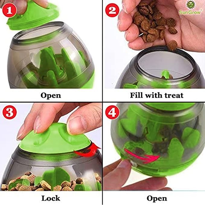SunGrow Puppy, Small Dog Breeds, and Cat Treat Ball, Slow Pet Feeder, Boredom Buster, Adjustable Food Dispenser, Ends Naughty Chewing and Bloat, Encourages Exercise, Interactive Puzzle Feeder, 4.6”