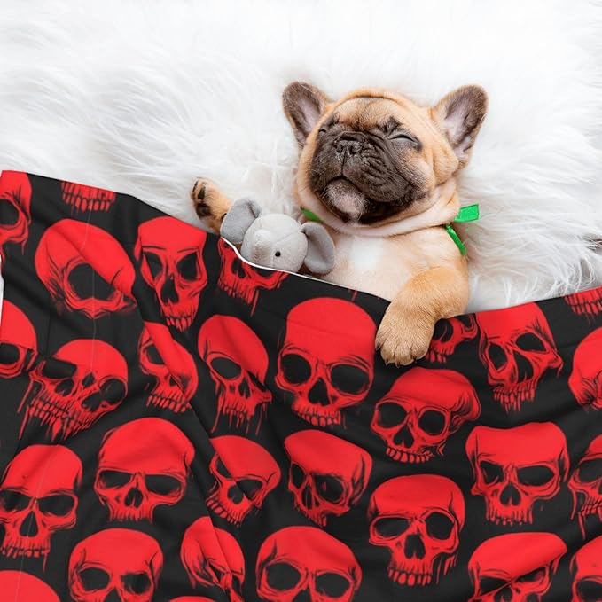 Double Sided Plush Pet Blanket with Cozy Dot Texture and Smooth Reverse, Red Blood Vintage Skull, Reversible Throw for Dogs Cats on Couches Beds Crates