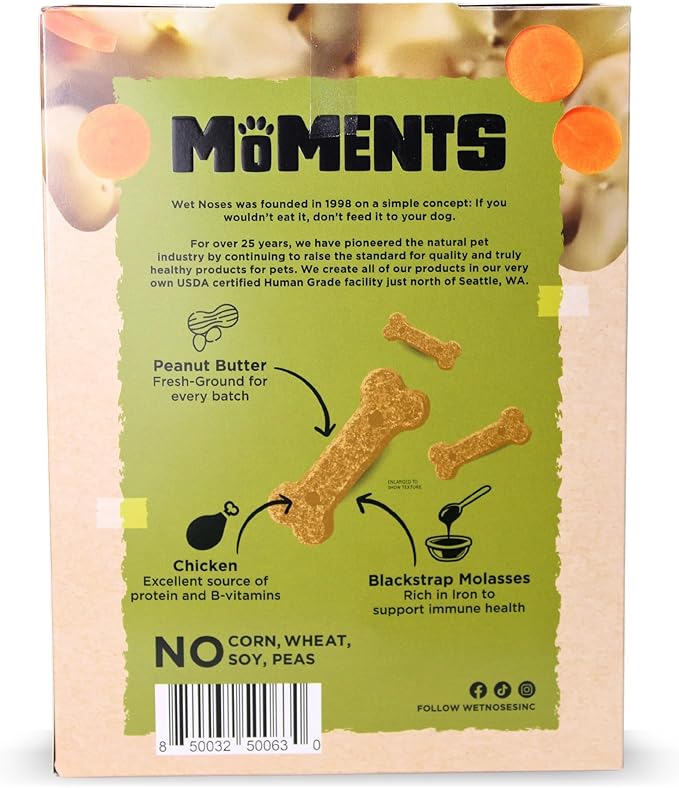 Wet Noses Moments Non-GMO Chicken Pot Pie Bone Crunchy Dog Treats - 14oz | No Corn, Wheat, Soy or Peas, Made with 6 Simple Ingredients
