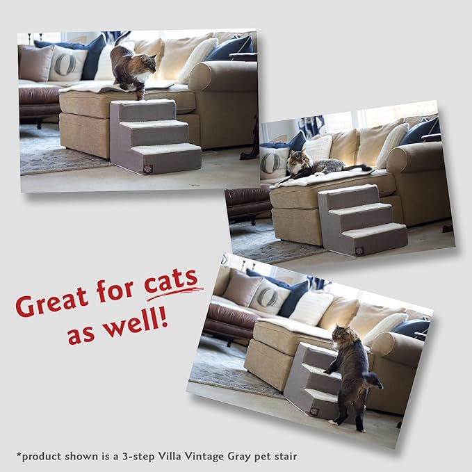 Majestic Pet 3 Step Portable Dog Stairs for Small Dogs to get on Bed Supports 250 lbs or Less – Dog Steps for High Bed with Machine Washable Cover –Pet Stairs for Cats Suede Stone