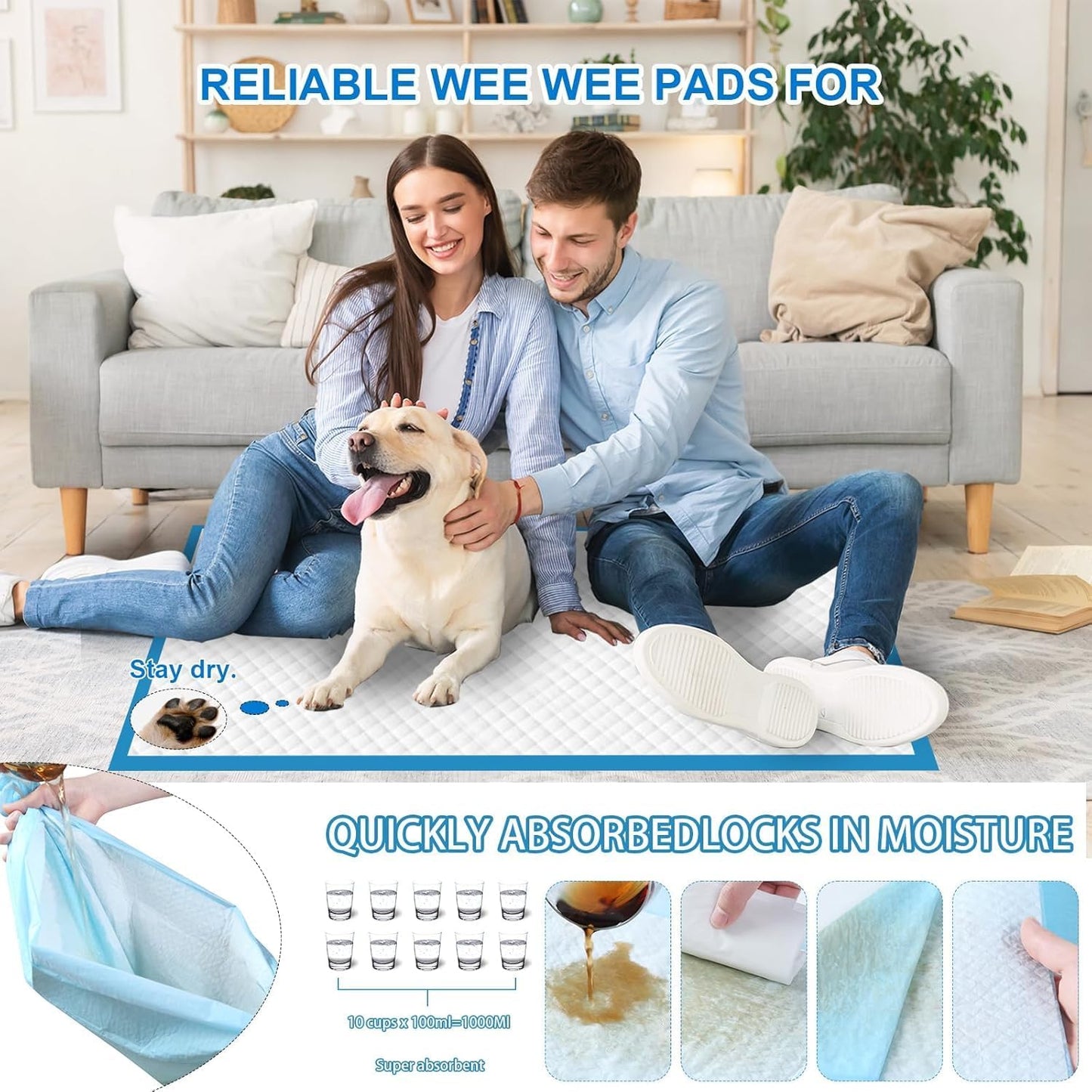 XXXL Puppy Pee Pads for Dogs 36"x36" 40 Count, Extra Large Dog Pee Pads, Leak-Proof & Super Absorbent Dog Pee Pads, Thicken Disposable Potty Pads Puppy Training Pads for Cats Rabbits
