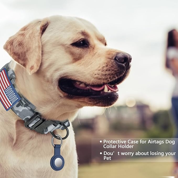 DAGANXI Tactical Dog Collar, Adjustable Military Training Nylon Dog Collar with Control Handle and Heavy Metal Buckle for Medium and Large Dogs, with Patches and Airtags Case (XXL, Camo-Set)