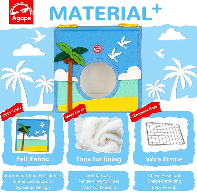 Agape Warm Bird Nest Hammock for Cage, Plush Bird Bed House Hideaway Hut, Birdcage Accessories for Parakeet, Budgie, Cockatiel, Lovebird, Conure, Aviary, Bird Playstand for Cages, Nido para Pájaros