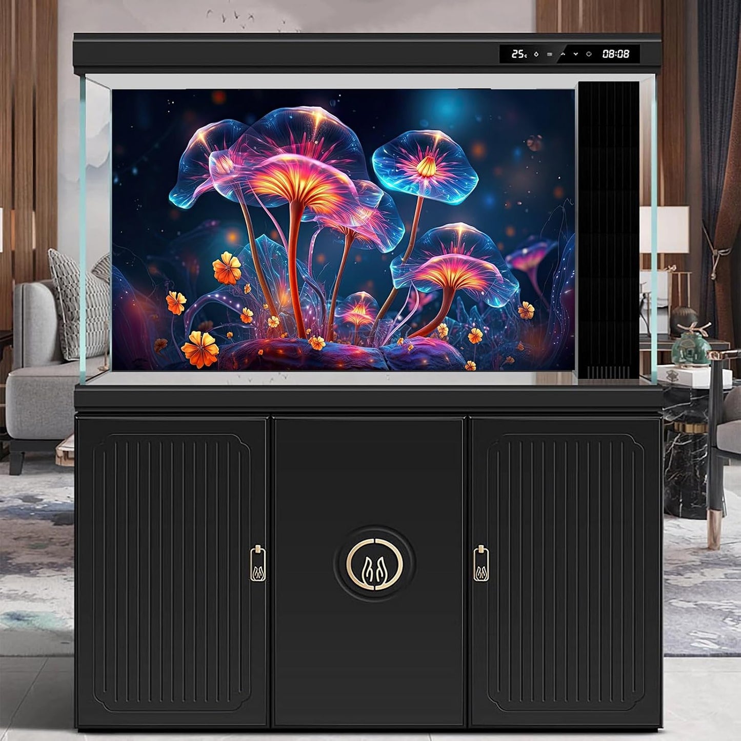 Flower Aquarium Background Modern Style Bluebell Blooming Flower Floral Design Terrarium Background Mysterious Elegant Glowing Fantasy Flower Fish Tank Backdrop Poster Decorations Vinyl 72x18in
