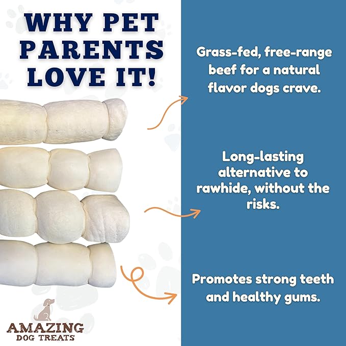 Amazing Dog Treats - Beef Cheek Rolls (Mega Thick 10" - 3 Pcs) - Safe Rawhide Alternative Dog Chew - Great for Power Chewers - Long Lasting Dog Chew - Retriever Rolls for Dogs