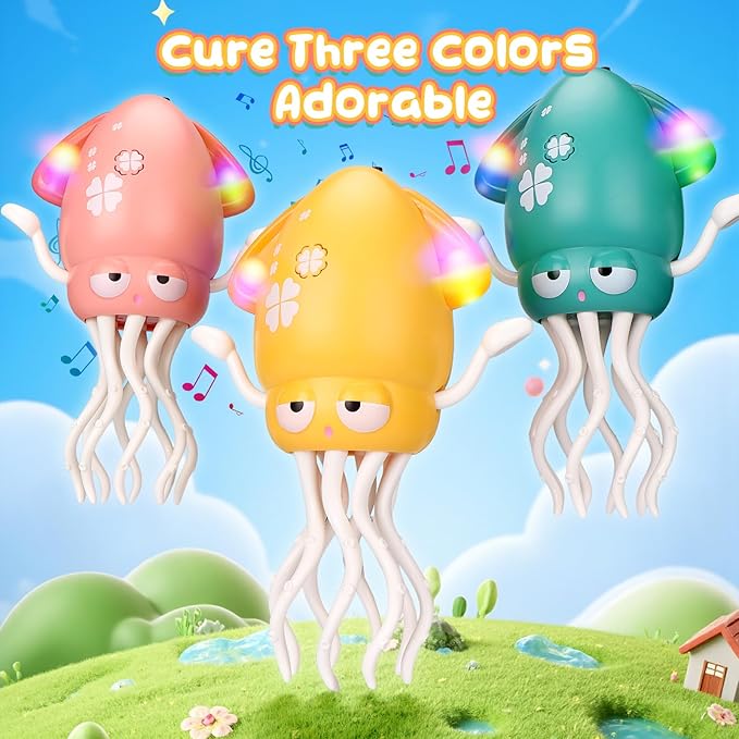 Magic Electric Dancing Octopus Toy with Led Light and Music,Playful Automatic Evasion Crawling Dancing Octopus with Fishing Rod,Smart Tentacle Explorer Dancing Squid Toy Tummy Time Baby Toys,Green