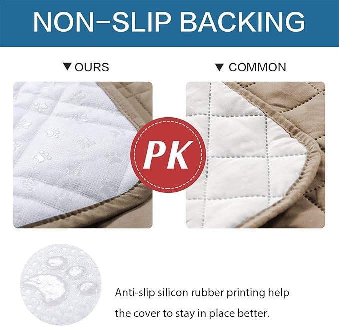 Dog Bed Cover Waterproof Microfiber Quilted Mattress Cover Pet Mat Silicon Non Slip 9 Size Furniture Protectors for Bed Sofa Couch (132 x 208 cm/52 x 82 in,Taupe)