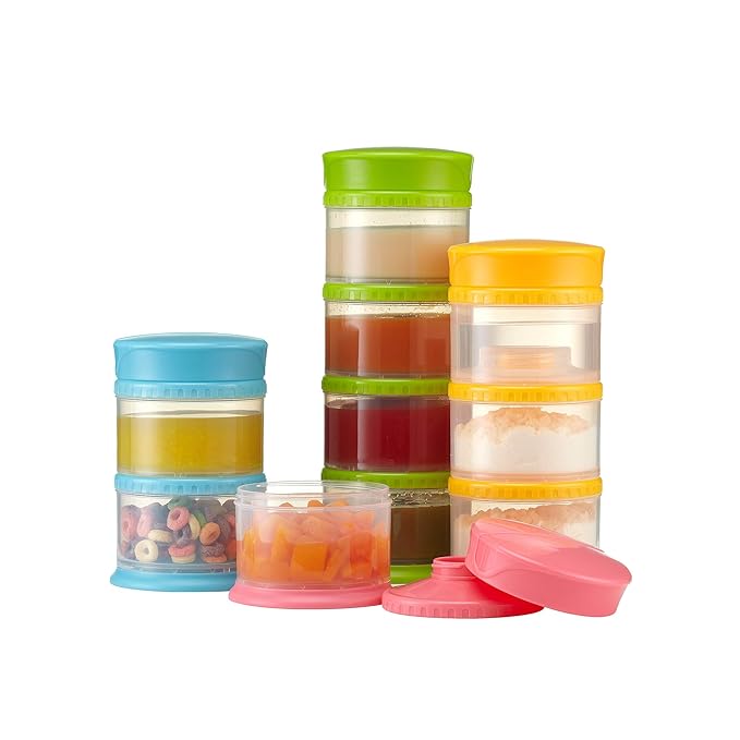 Innobaby Packin' Smart Stackable and Portable Storage System for Formula, Liquid, Baby Snacks and More. 3 Stackable Cups in Strawberry. BPA Free., 12 Ounce