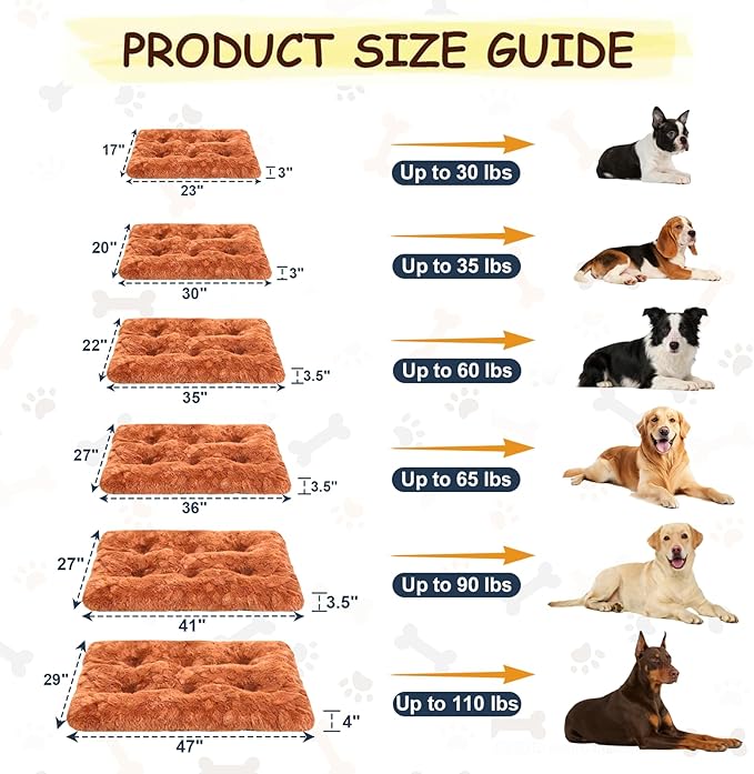 Washable Dog Bed for Small to Large Dogs, Calming Anti Anxiety Medium Dog Bed, Deluxe Plush Faux Fur Crate Beds, Comfy Fluffy Kennel Pad Pet Sleeping Mat with Non-Slip Bottom, 35"x22", Brown