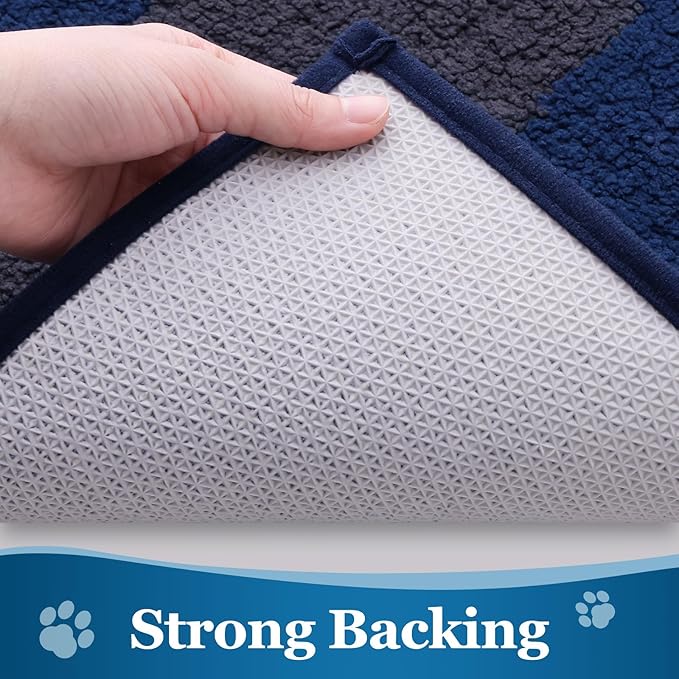 Buganda Dog Door Mat for Muddy Paws, Absorbent Dirt Trapper Washable Indoor Doormats, Non Slip Low-Profile Mud Mat for Dogs, Front Entrance Doormat for Inside Floor (30x20 Inches, Navy)