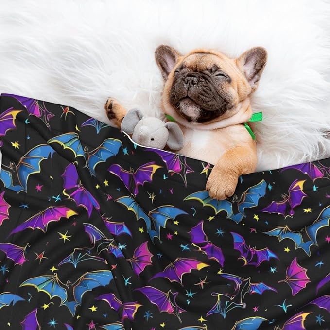 Double Sided Pet Bed Blanket for Added Cushion Warmth, Halloween Cool Bats, Reversible Cover with Textured Dot Surface for Existing Beds Standalone Mat