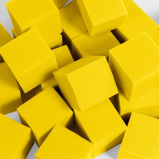 Foam Pit Cubes, 24 PCS 5 Inches Gymnastics Foam Blocks Trampoline Blocks, Multi-Sport Protective Padding for Freerunning, Trampoline, Parkour, Skate Parks & BMX -Yellow