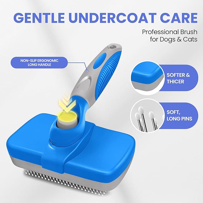 Self Cleaning Shedding Brush - 5-in-1 Professional Pet Grooming Kit Skin Friendly Grooming Tool for Dogs, Cats, and Puppies, Deshedding and Hair Removal for Long and Short Haired Pets（Blue-Grey）