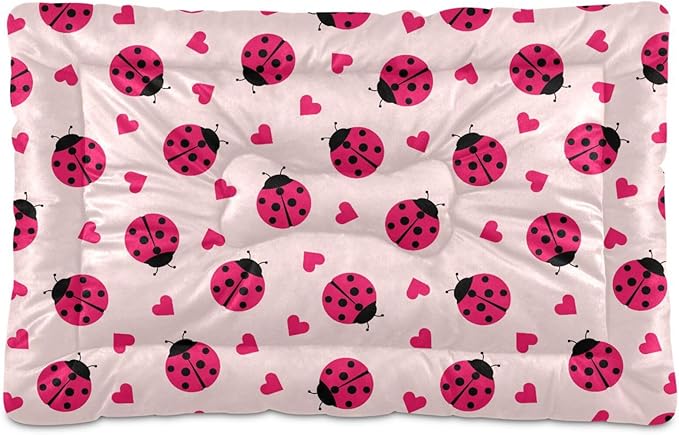 Ladybug Hearts Pet Bed Cute Dog Bed Mat Absorbing Non Slip Pad Pet Sleeping Mat for Small, Medium, and Large Dogs Puppy Cat 24 in x 18 in