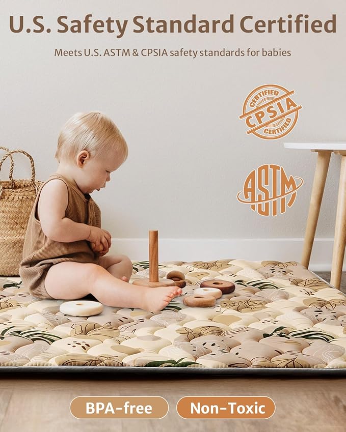 Blissful Diary Baby Play Mats for Floor, 50x50 Playpen Mat, Thick Cushioning Padding Foam Playmat for Baby and Toddlers Infants, Non-Slip & Machine Washable, Earth Tones Design