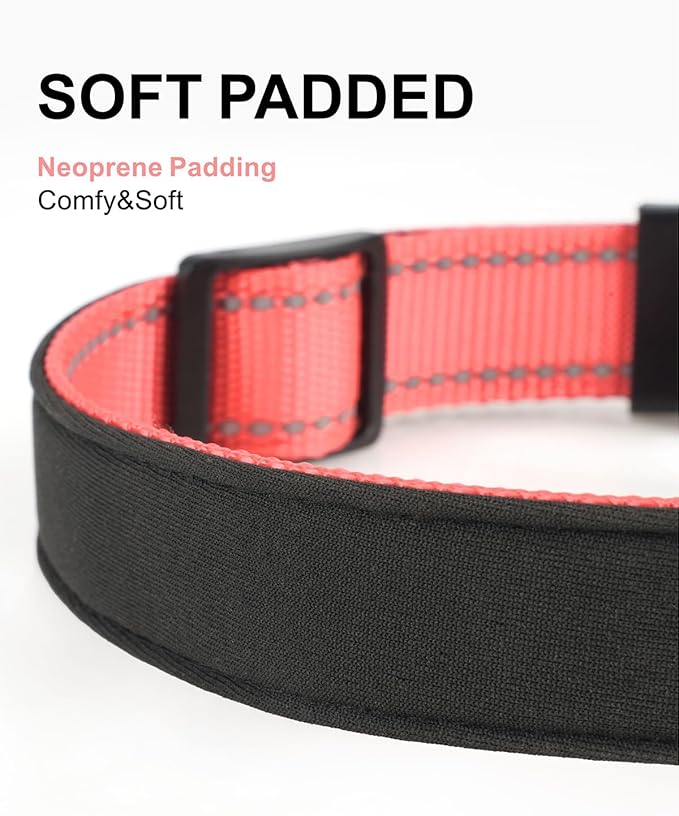 TagME Airtag Dog Collar,Waterproof Reflective Pet Collar with Airtag Holder,Soft Padded and Double D-Rings for Extra Large Dogs,Baby Pink