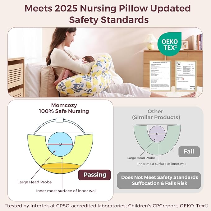 Momcozy Pioneering Safety Fence Nursing Pillow for Breastfeeding- Wider Feeding Pillows for More Support for Mom & Baby- Easier Nursing & Hand Free- Fit for All, Removable Cotton Cover
