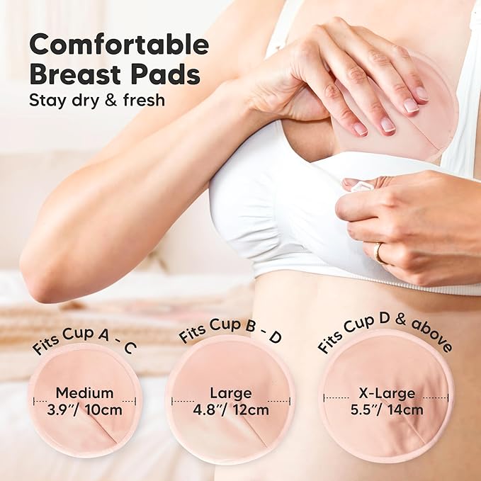 Organic Nursing Pads - 14 Washable Viscose Derived from Bamboo Breastfeeding Pads, Wash Bag, Reusable Breast Pads for Breastfeeding, Nipple Pads for Breastfeeding Essentials(Pink Sand, L 4.8")