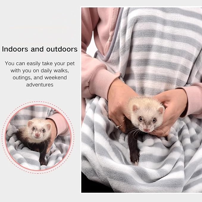 Ferret Sling Carrier Fleece Bag Soft Breathable Hands Free Shoulder Front Chest Apron Bonding Pouch Accompany Carrier for Rat Bird Hamster Rabbit Guinea Pig Rabbit (L)