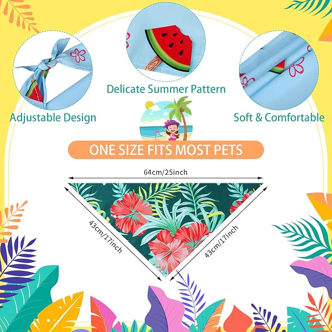 150 Pcs Hawaiian Dog Bandanas Bulk Pet Bibs Colorful Triangle Scarf Pet Bandanas for Medium Large Dogs Hawaiian Summer Luau Party Birthday Costume Decor