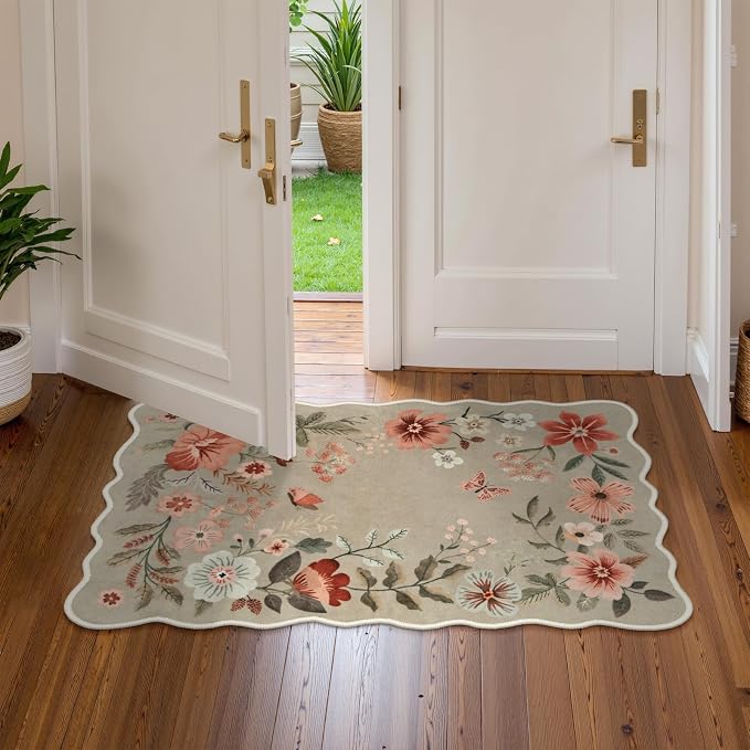 Lahome Floral Washable Kitchen Rug, Ultra-Thin Fall Door Mat, Indoor Entrance